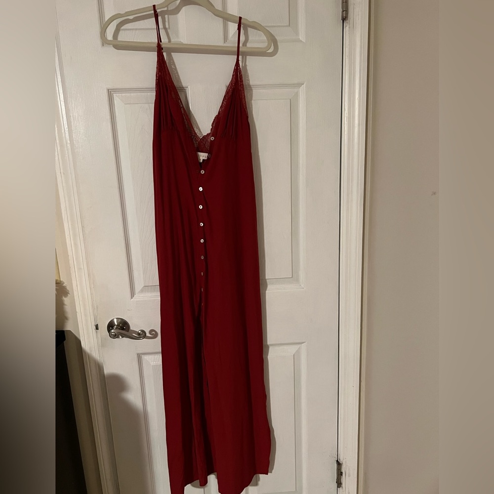 Red button down maxi dress